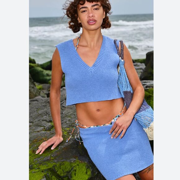 Free People Tops - Free People Beach Marsha Sweater Set Cropped Tank and Skirt Blue Size Medium NWT